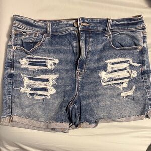American Eagle Outfitters Blue Distressed Jean Shorts